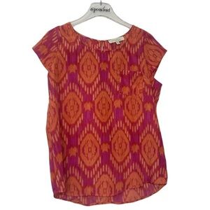 Olive & Oak Cap Sleeve Orange Pink Geometric Top